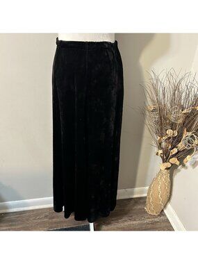 Vtg Carole Little Women Black Maxi Skirt Crushed Velvet Elastic Waist A-line S